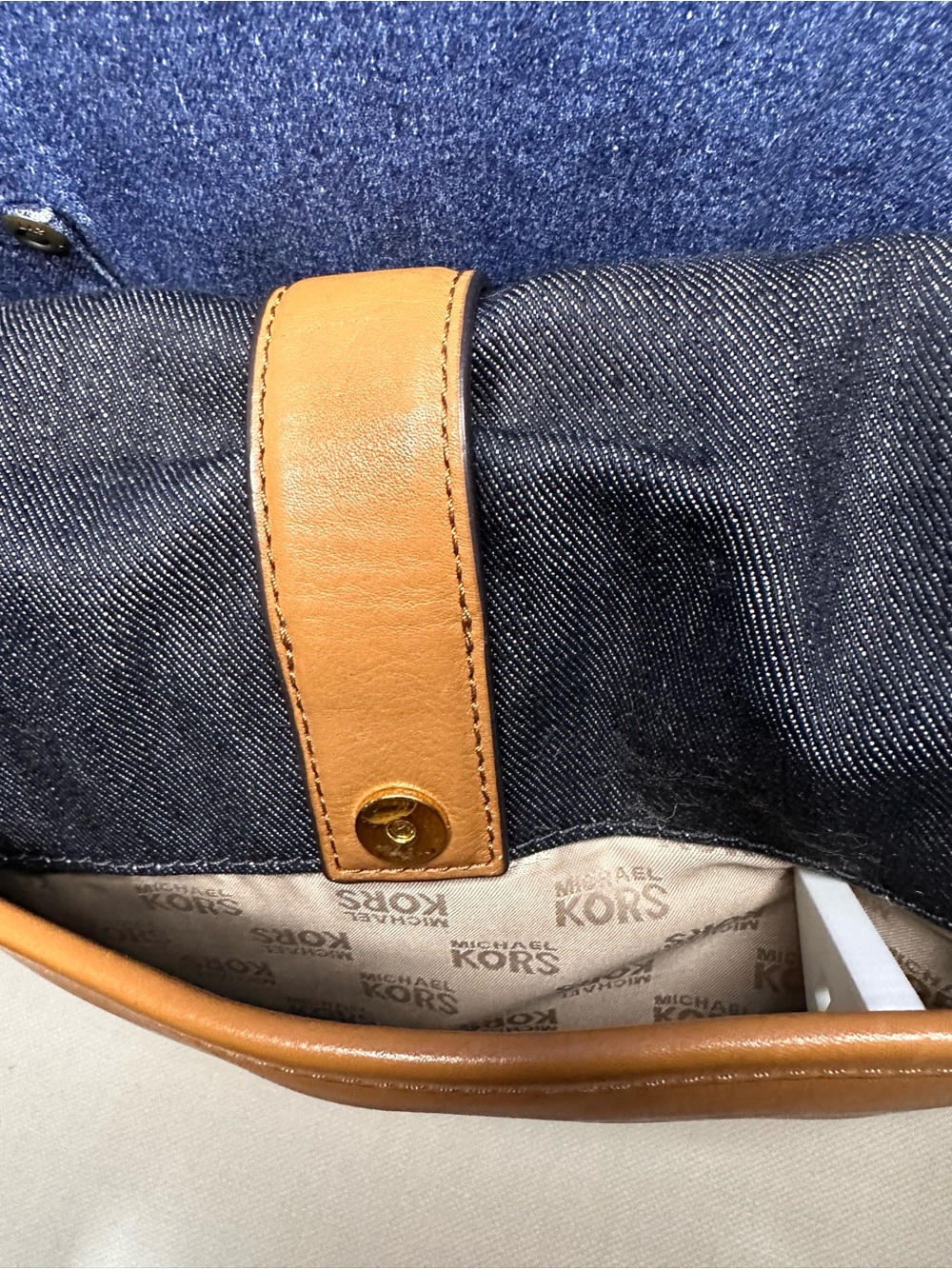 Michael Kors Jamie Denim and Tan Leather Crossbody Saddle Bag - Picture 5 of 14
